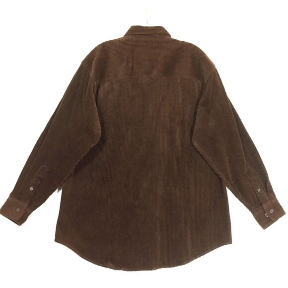 Y2K Mens M Brown Button Down Relaxed Shirt Jacket Shacket Heavy Cotton Corduroy - Picture 2 of 7